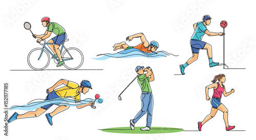 Various sport activities including cycling swimming running golf and table tennis
