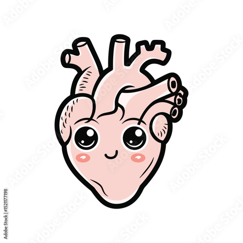 Anatomical cute heart cartoon face vector art illustration