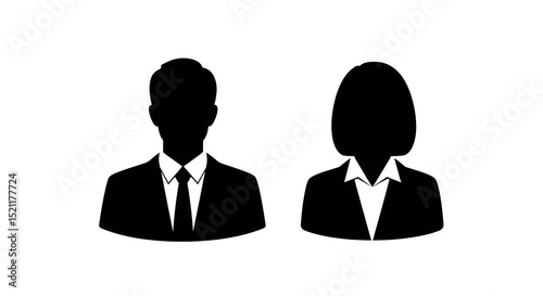 A monochrome silhouette of a man and woman, in professional attire, embodies corporate elegance and simplicity.