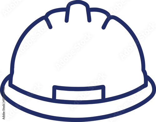 Blue Outline Icon of a Worker's Hard Hat, Symbolizing Safety and Construction