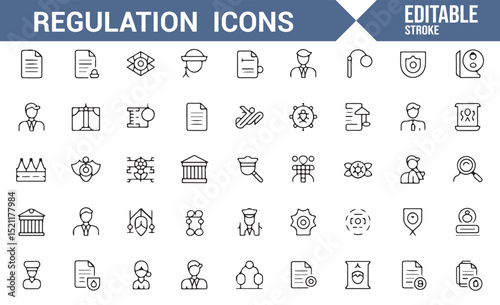 Collection of Regulation Icons for Legal and Judicial Services