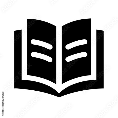 Minimalist black open book icon representing study reading reading room publishing academic research and intellectual concepts