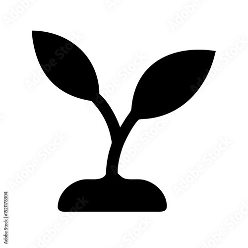 Minimalist black silhouette of young seedling plant signifying nature conservation farming eco growth and botanical regeneration