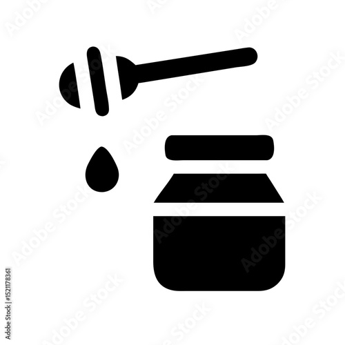 Minimalist black silhouette of honey bottle and stick