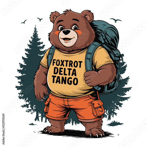 Bear with a bag travel outdoors vector illustration