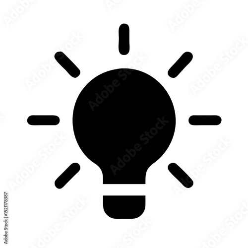 Minimalist black silhouette of illuminated bulb representing inspiration knowledge and inventive thinking concepts