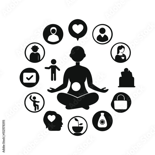 Parenting and Child Connection Icons – Love, Care, Baby Holding, Bonding Symbols Vector Pack