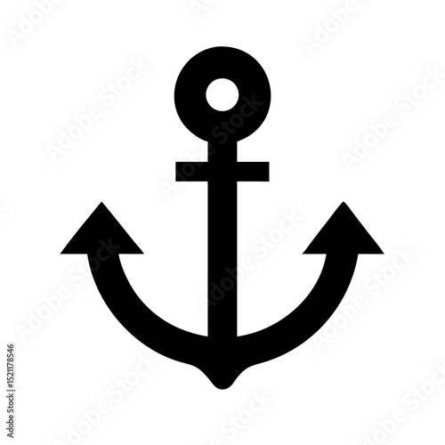 Minimal vector silhouette of anchor in black perfect for sea adventure marine shipping and symbolic grounding design elements