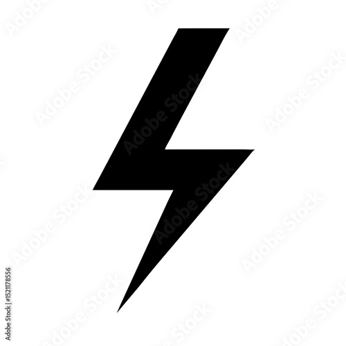Black lightning bolt icon in minimal vector format with dynamic zigzag shape for energy storm power and fast electric force themes