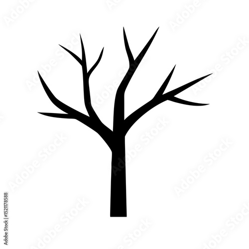 Flat vector of black tree silhouette with bare branches representing nature ecology winter seasons life cycle and growth concepts