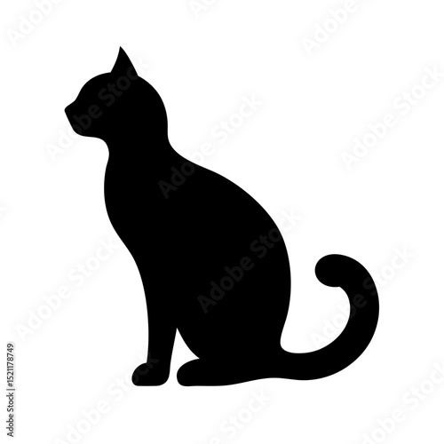 Minimal vector of black feline icon in seated posture expressing independence mystique and modern pet illustration design