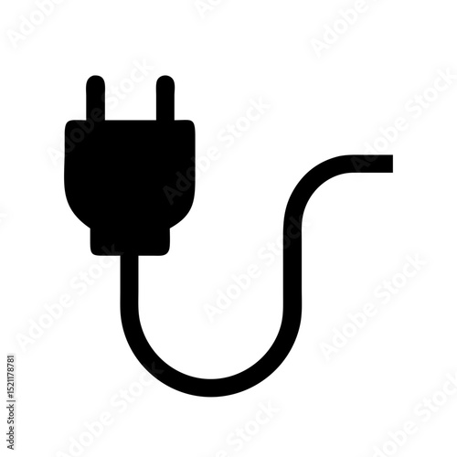 Minimal vector illustration of black electric plug with curved cable
