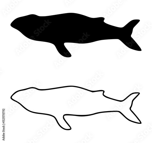 Blue whale silhouette, aquatic animal vector graphic, Fish logo, ocean and marine life symbol