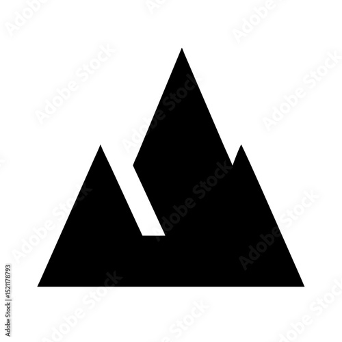 Black minimalist vector icon of sharp mountain peaks with angular lines representing adventure nature strength and outdoor freedom
