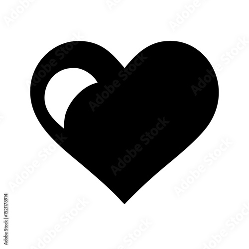 Black heart vector icon in flat modern minimalist style representing love romance emotional health wellness and valentine theme concept
