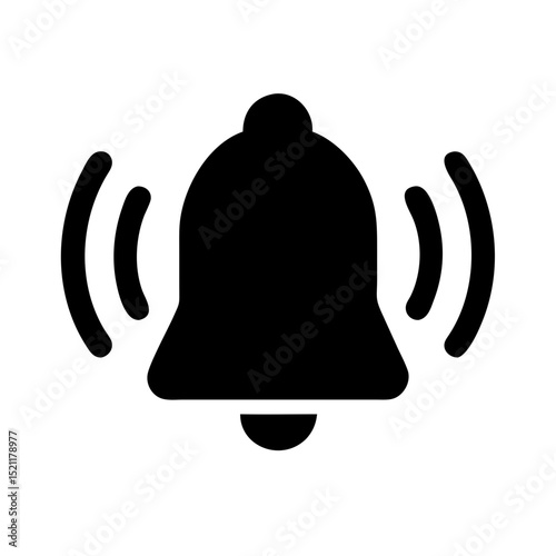 Minimalist black ringing bell symbolizing warning event alert tones social updates and mobile or desktop user notifications