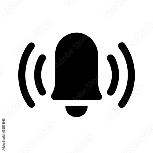Black vector bell icon with ringing lines representing notifications alert reminder alarm and digital application interface sounds