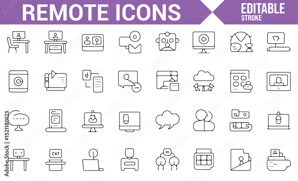 Simple Line Icons for Remote Work and Digital Office Solutions Simple Line Icons for Remote Work and Digital Office Solutions