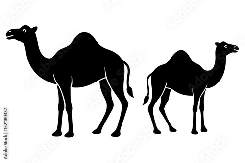 Two Camels Silhouette, Black, White Background
