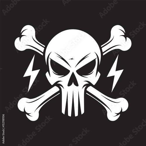 Danger skull crossbones lightning bolts vector illustration