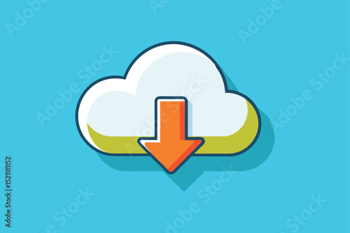 Cloud download icon illustration with an orange arrow representing data transferring process.