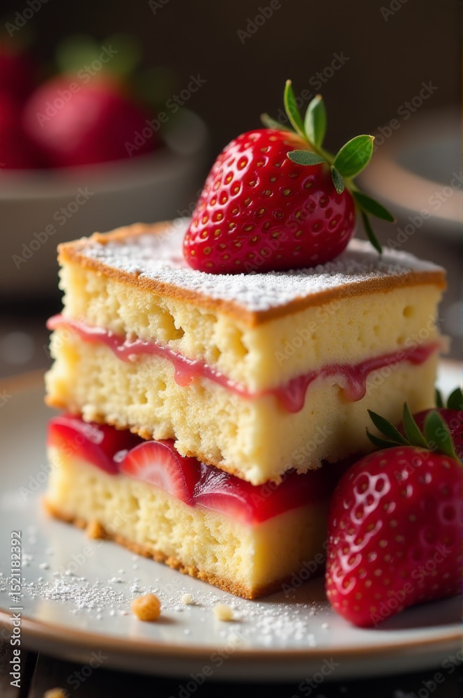 A slice of cake on a plate, perfect for dessert or snack A slice of cake on a plate, perfect for dessert or snack