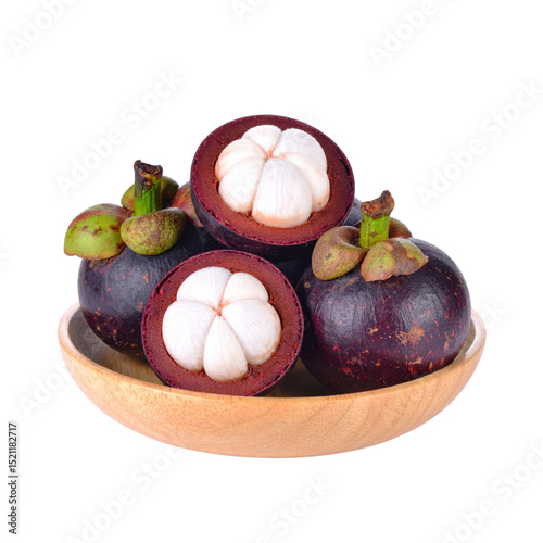 Mangosteen in wooden bowl, fresh and vibrant