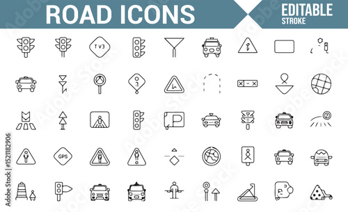 Traffic Control and Road Markings Icon Set for Transportation Graphics