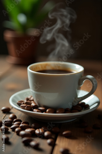 A person's morning routine starts with a cup of coffee and fresh coffee beans, perfect for office or home use