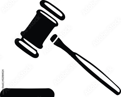 Solid Black Icon of a Judge's Gavel and Sound Block, Representing Law and Justice
