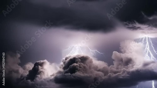 Dramatic lightning striking through dark storm clouds over a moody sky at dusk