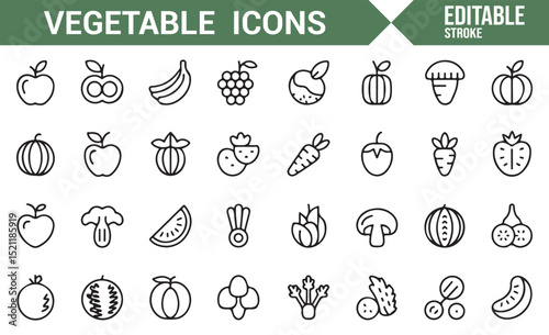 Healthy Food Icons: Fruits, Vegetables, and Nutritious Produce