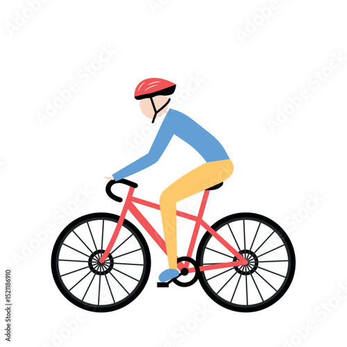 bicyclist side view, bicycle travel, a man riding bike, eco friendly green transport, flat vector illustration
