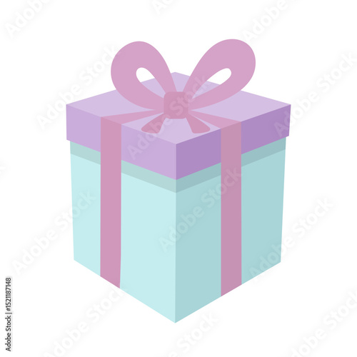 Gift box with bow in blue and purple colors. Vector illustration.