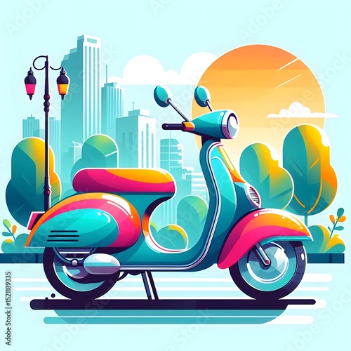 girls scooty colorful graphic vector style illustration