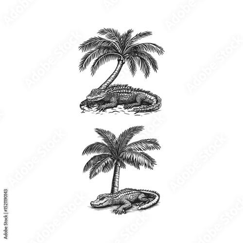 crocodile under the palm tree design vector template illustration