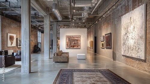 Industrial loft with gallery space for art and a neutral color palette. photo