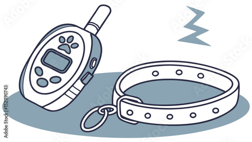 Illustration of a dog training collar with a remote control and a static shock symbol above it