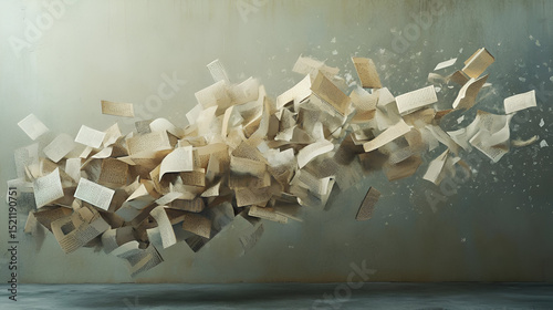 A series of floating words in a disordered formation, symbolizing the breakdown of communication and the ambiguity of meaning