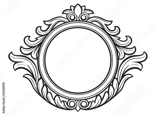 Vintage Circular Ornate Frame – Hand-Drawn Baroque Style Vector