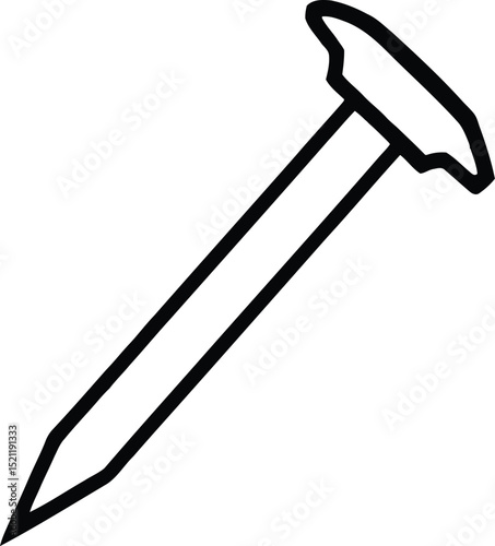 Simple Outline Illustration of a Metal Nail with a Flat Head