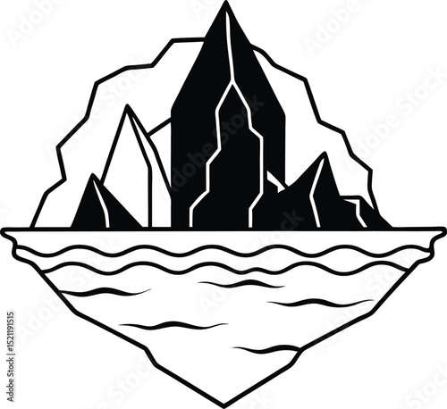 iceberg landscape floating on ocean water with jagged peaks and waves in monochrome style ideal for polar environment themes