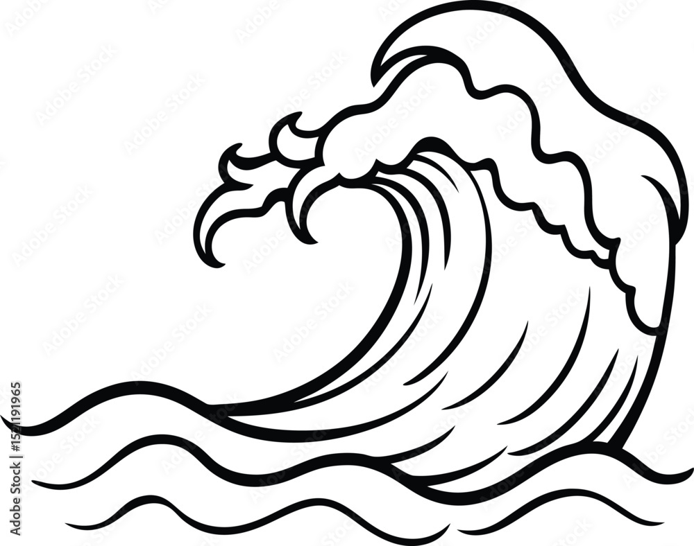 Naklejka premium ocean wave cresting with curved line design perfect for surfing sea themes beach decor and marine movement illustrations