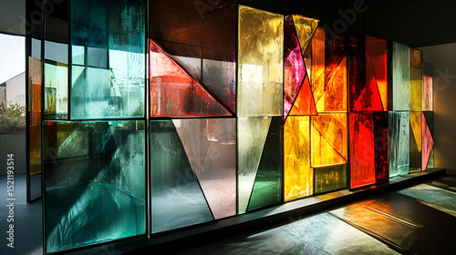 A series of fragmented glass panels, each reflecting a different part of reality, symbolizing the subjective nature of truth