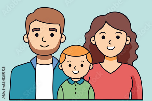 Illustration of a family with a father mother and child posing together in a happy and cheerful way, vector art