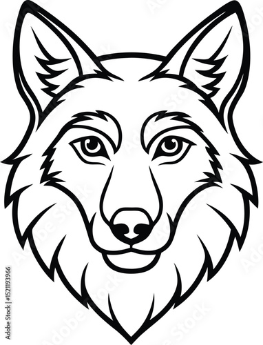 Wolf head silhouette with focused eyes and pointy ears suitable for wildlife