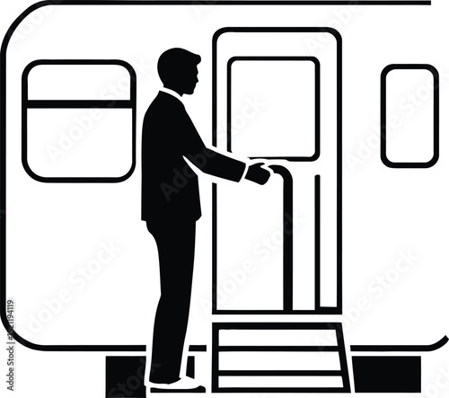 Silhouette of a Man Boarding or Exiting a Train or Subway Car