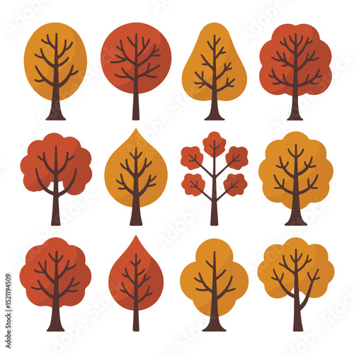Flat Vector Autumn Trees Set.
