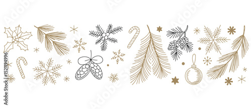Elegant Gold and Black Christmas Botanical Illustrations