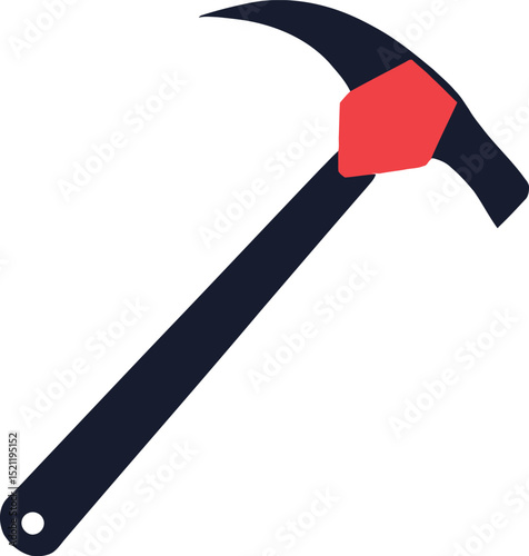 Flat Design Icon of a Pickaxe with a Dark Grey Handle and Red Head